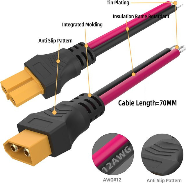 XT60 Stecker Set mit 12 AWG Silikonkabeln für Lithiumbatterien, Drohnen und RC-Modelle - Bild 1