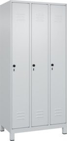 C+P Spind Classic PLUS Garderobenschrank aus Stahl in Grau mit 3 Abteilen, Sicherheits-Drehriegel und Garderobenhaken, B/T/H: 195 x 90 x 50 cm - Bild 1