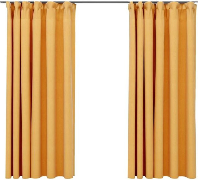 vidaXL Verdunkelungsvorhänge in Leinenoptik mit Haken, 2 Stück, Gelb, B: 140 cm, H: 175 cm - Bild 1