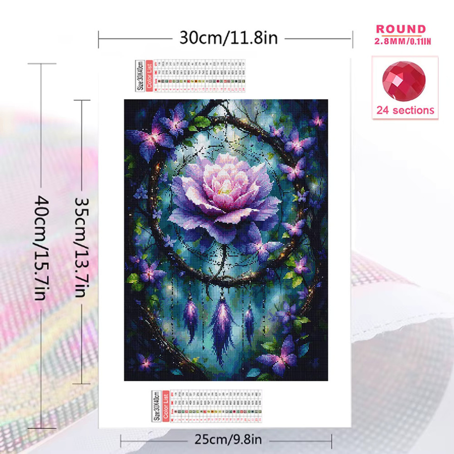EverShine Diamant-Stickerei Blumen-Wandkunst als quadratisches Mosaik-Traumfänger-Bild in Multicolour, Breite: 30,0 cm, Höhe: 20,0 cm - Bild 2
