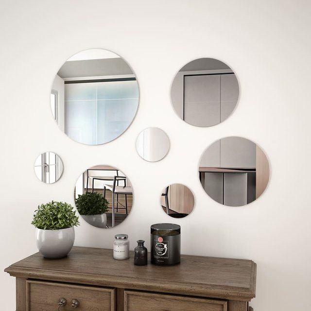 7-teiliges rundes Glas-Wandspiegel-Set von VIDAXL in Transparent für Wohnzimmer, Schlafzimmer und Badezimmer - Bild 1