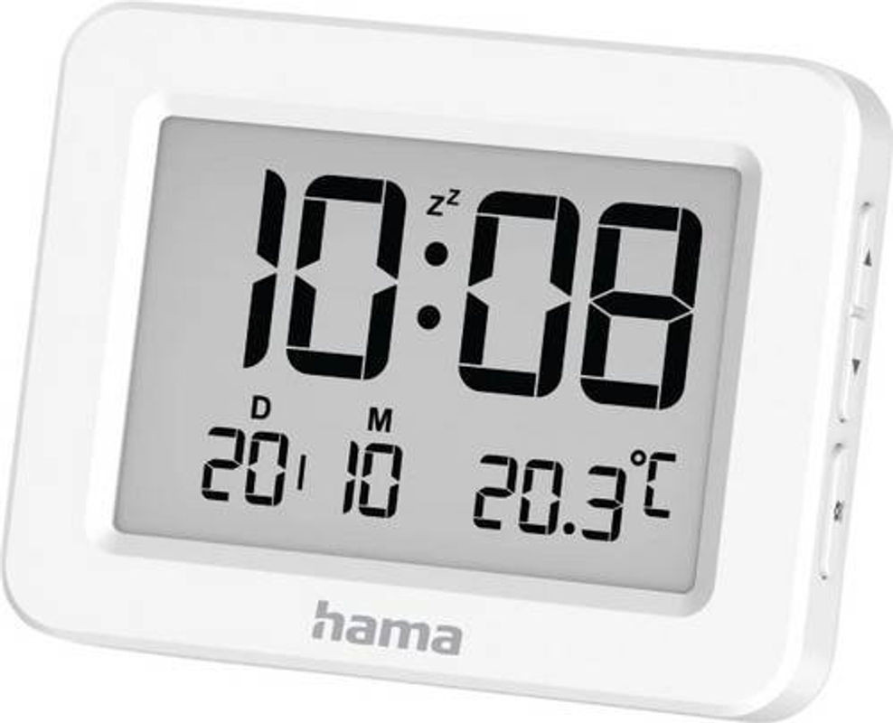 Digitaler Hama Wecker Kos mit LCD-Anzeige, Thermometer und Datumsanzeige, Weiß - Bild 1