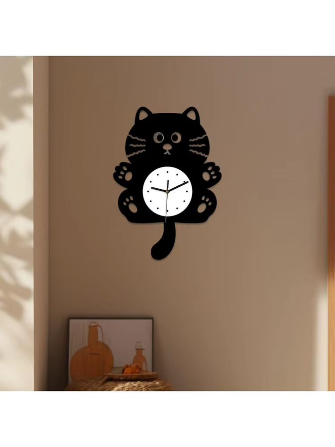 MagiDeal Wanduhr mit Cartoon Katze im modernen Design, Schwarz, Analog und Silent, Breite: 39,5 cm, Höhe: 28,0 cm - Bild 6