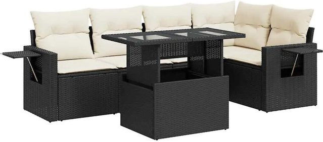 vidaXL 6-teilige Garten-Sofagarnitur in L-Form aus schwarzem Poly-Rattan mit Kissen und pulverbeschichtetem Stahlgestell - Bild 1