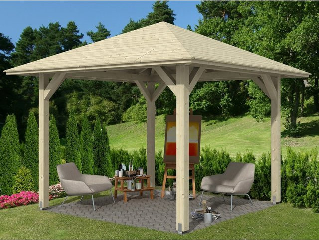 Skan Holz Pavillon Cannes 1 aus Fichtenholz in Beige mit Zeltdach, B/T/H: 374 x 374 x 314 cm - Bild 1