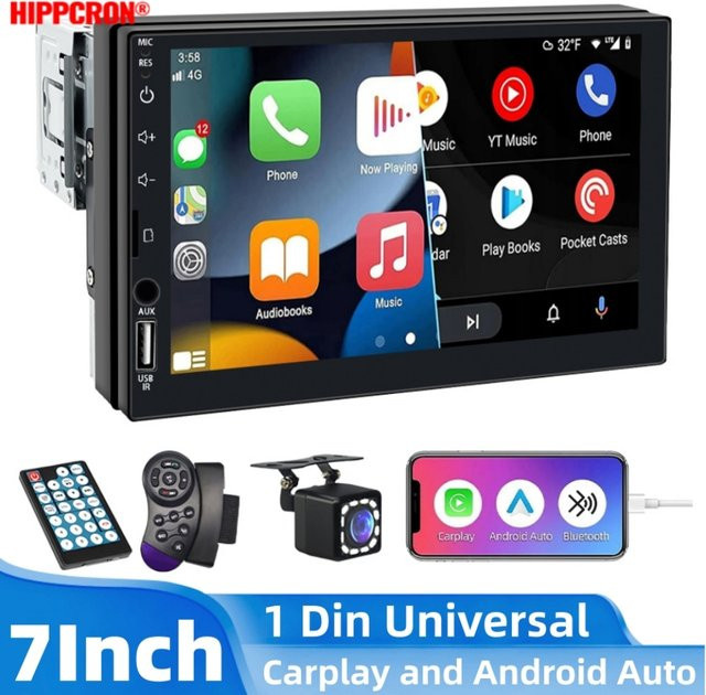 HIPPCRON 7-Zoll Auto HD-Bildschirm mit Carplay und Android Auto, MP5 Radio mit Bluetooth in Schwarz - Bild 1