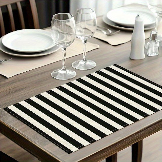 VIKAMA Tischsets aus Leinen im skandinavischen Design, wasserdicht, schwarz und weiß - Bild 1