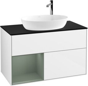 V&B Waschtischunterschrank Finion 100 mit Wandbeleuchtung, Weiß lackiert, B/T/H: 100 x 50,1 x 50,1 cm - Bild 1
