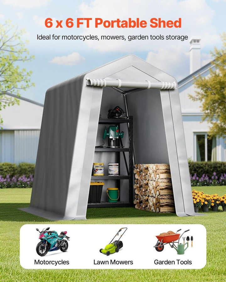 Buying Solutions MB Außenlagerüberdachung Schuppen in Grau mit verzinkten Stahlrohren und wasserdichtem PE-Material, B/T: 1,8 x 1,8 m - Bild 2