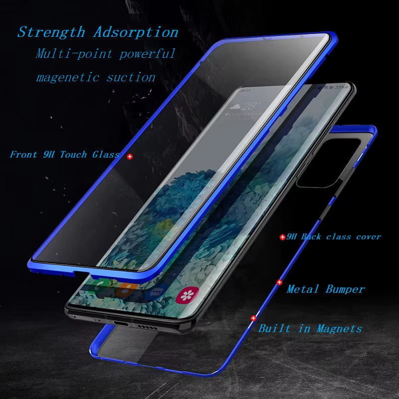 Magnetische Metall-Handyhülle für Honor 70 50 20 Pro 9X 8X 400 90 mit 360 Grad Vollschutz und doppelseitiger Glas-Stoßstangenabdeckung in Silber und Blau - Bild 5