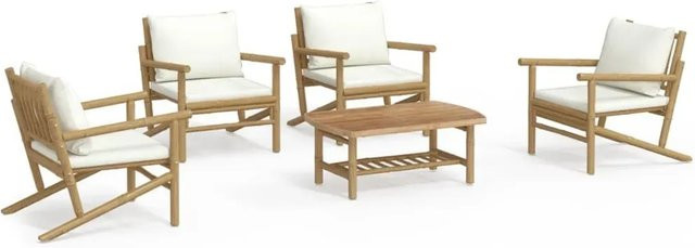 vidaXL 5-tlg Garten-Lounge-Set aus Bambus mit cremeweißen Kissen und Couchtisch - Bild 1