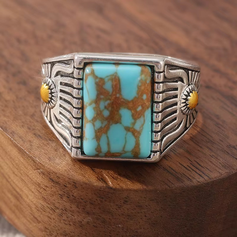 YoYo Ring, Synthetischer Türkis, Silber, Damen, Vintage - Bild 2