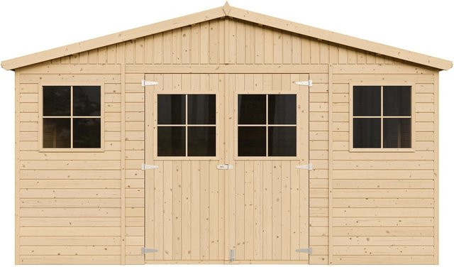 Timbela Gartenhaus M330 aus Holz mit Fenstern und Satteldach in Elementbauweise mit 15,84 m² Grundfläche - Bild 1