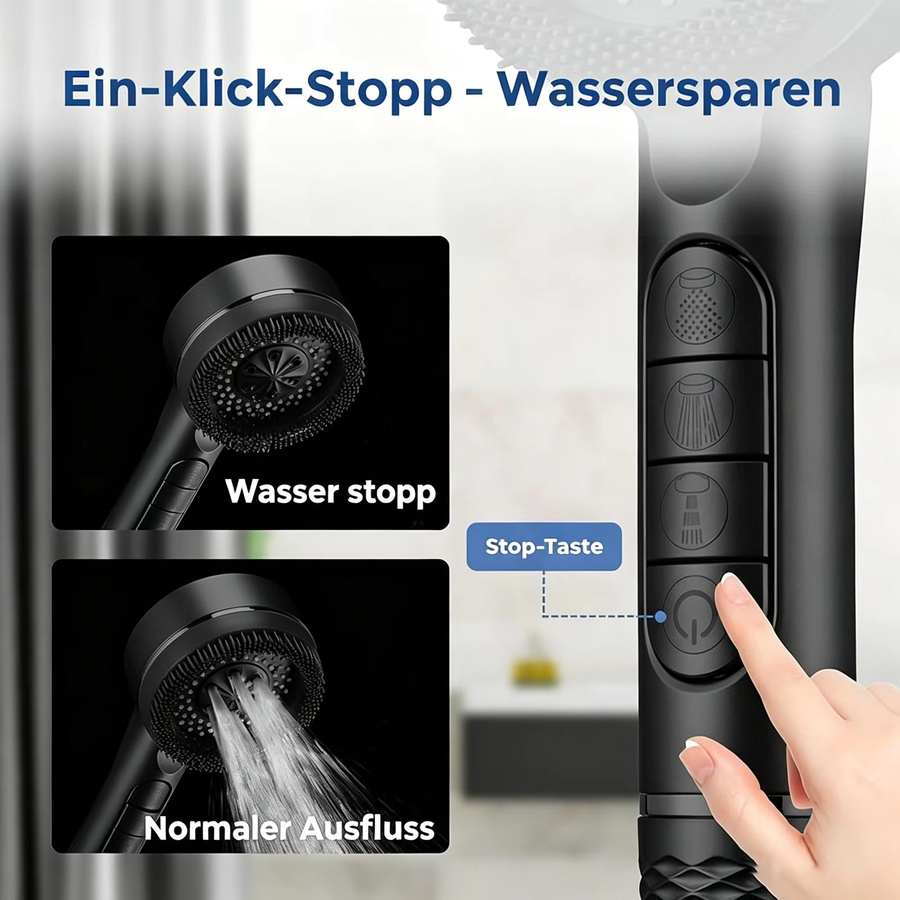 IOUHAPPY Hochdruck-Duschkopf mit Doppelfiltration und Multifunktions-Wasserauslassmodi in Schwarz - Bild 4