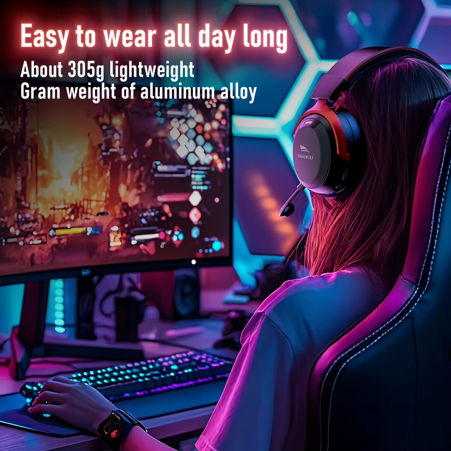 SMAILWOLF G900 Bluetooth Wireless 2.4G E-Sports Gaming Headset mit 7.1 Surround Sound und Noise Cancelling für PS5, PC und Nintendo Switch, Schwarz - Bild 3