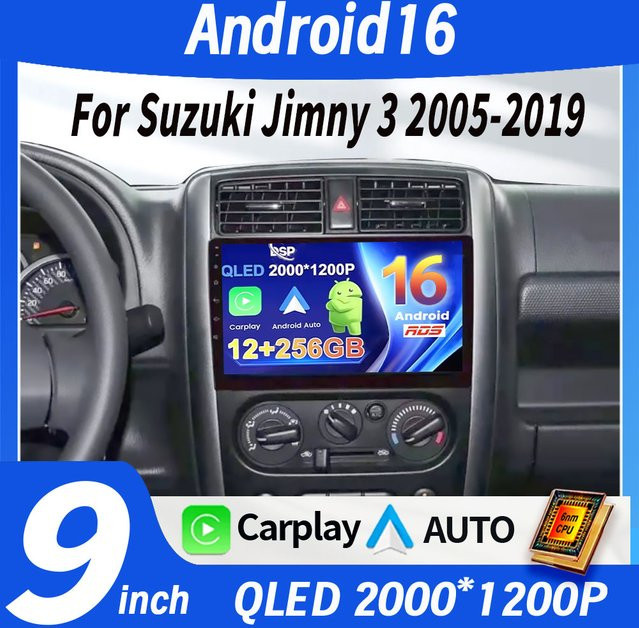OPUYYM Android 16 Autoradio mit 2K Bildschirm, CarPlay und GPS für Suzuki Jimny 3 (2005 - 2019), Schwarz - Bild 1