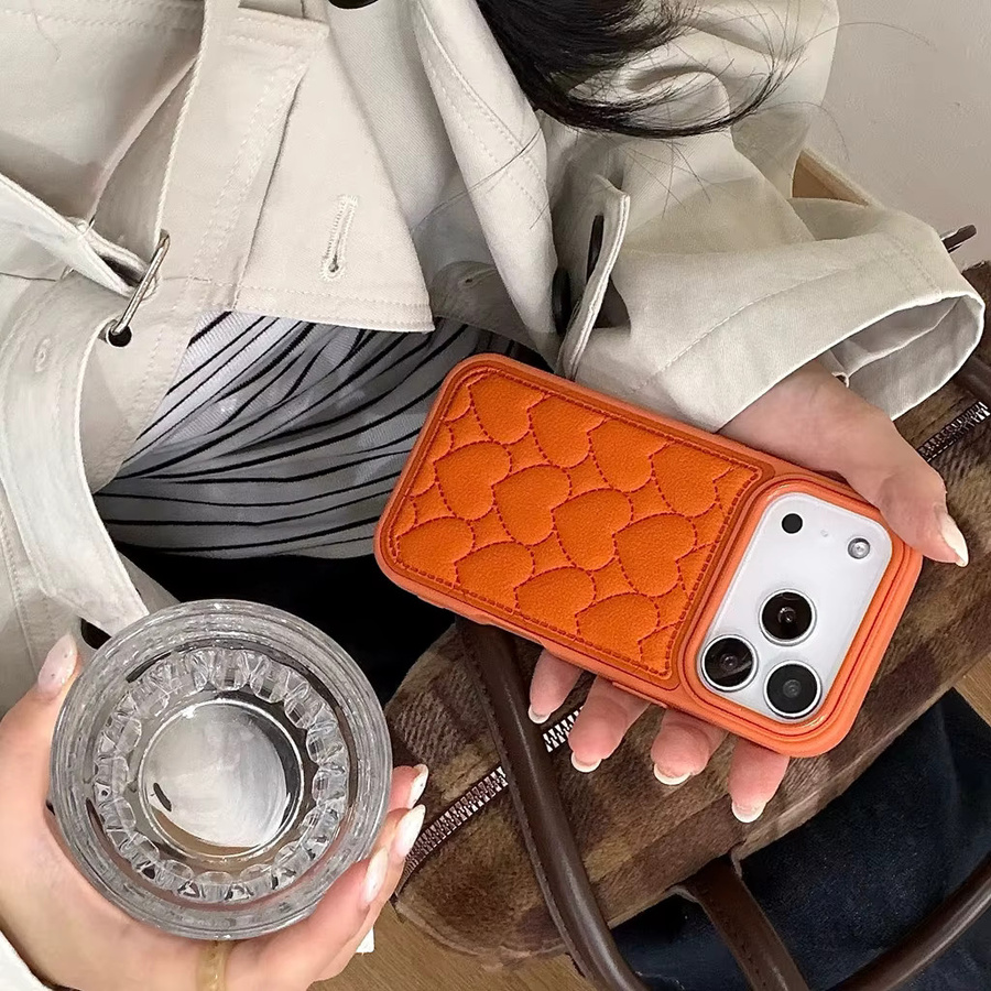 Stoßfeste Leder-Schutzhülle mit Herz-Muster für Apple iPhone 17, 16, 15, 14 und 13 Pro Max in Pink - Bild 6