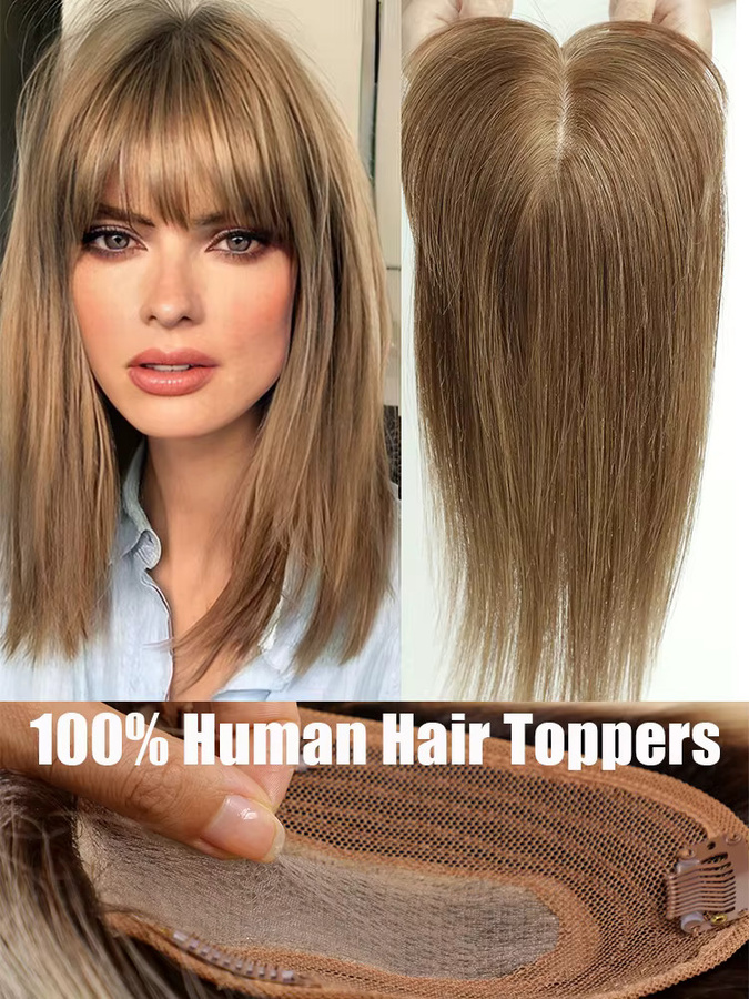 HAIRCUBE Echthaar-Topper mit Pony, Hellbraun, Damen - Bild 7
