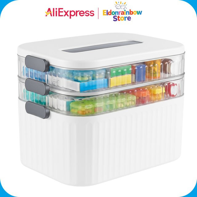 Wasserdichte und staubdichte 3-stufige Erste-Hilfe-Aufbewahrungsbox aus Kunststoff in Weiß mit Griff und großem Fassungsvermögen für Medikamente, Kosmetik oder Schreibwaren - Bild 1