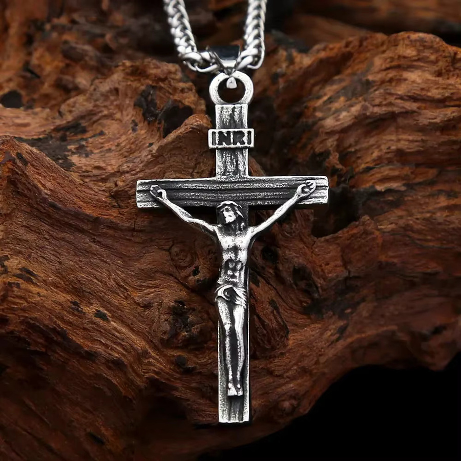 owlucky Kruzifix Anhänger Halskette, Edelstahl, Silber, Unisex - Bild 2