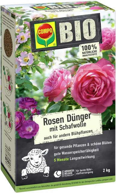 Compo Bio Rosen Langzeit-Dünger mit Schafwolle für Rosen und Blühpflanzen, 2 kg - Bild 1