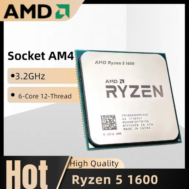 AMD Ryzen 5 1600 Prozessor AM4 mit 3,2 GHz und 6 Kernen/12 Threads, CPU YD1600BBM6IAE in Silber - Bild 1