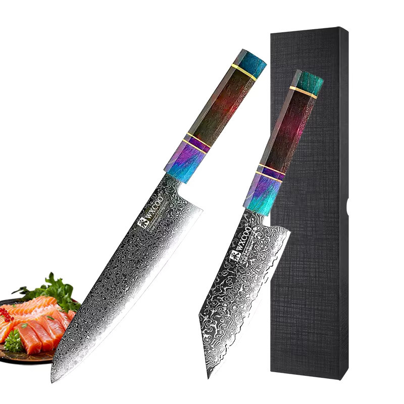 WXCOO Allzweckmesser aus Damaststahl mit Holzgriff, 12,7 cm japanisches Küchenmesser zum Schneiden von Fleisch und Obst - Bild 6