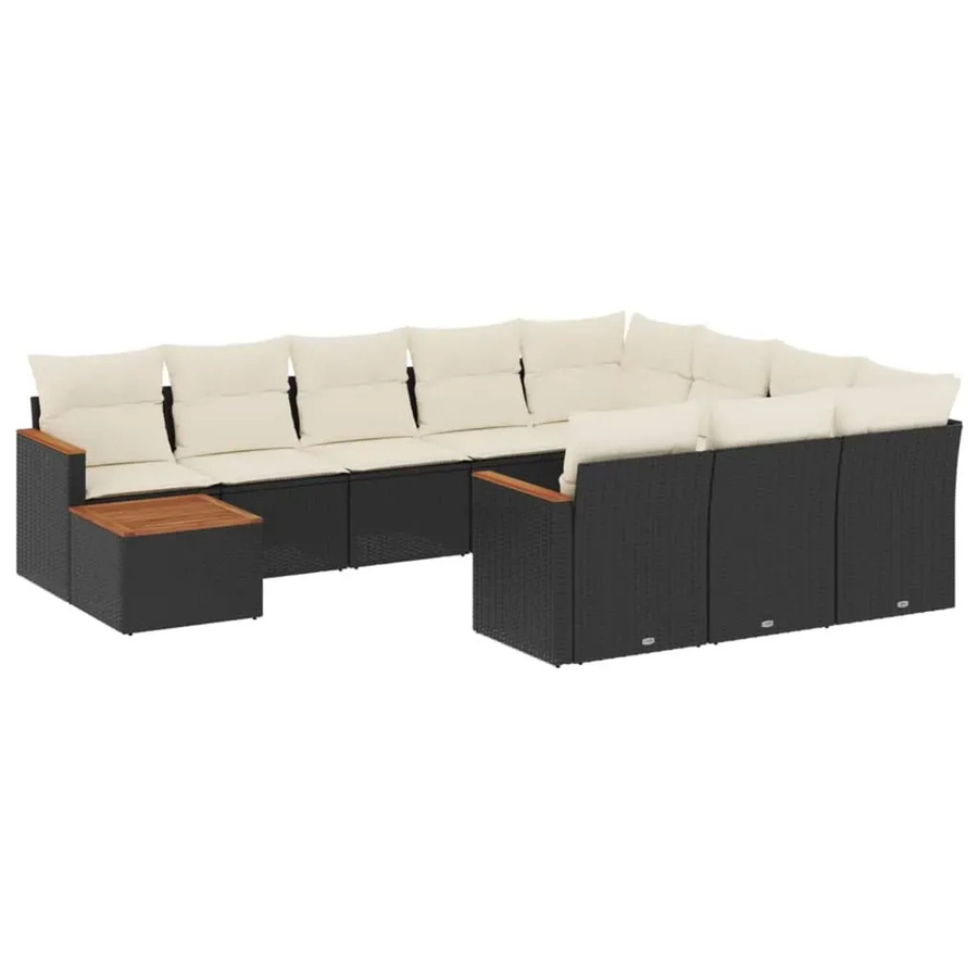 vidaXL 11-tlg. Garten-Sofagarnitur in L-Form aus Poly-Rattan und pulverbeschichtetem Stahl mit Kissen in Schwarz-Creme - Bild 2