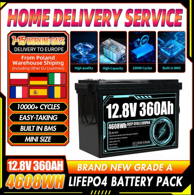 FullFutura 12V LiFePO4 Akku 360Ah Batteriepack 12,8V 4608Wh Lithium-Eisenphosphat für Haus und Boot - Bild 1