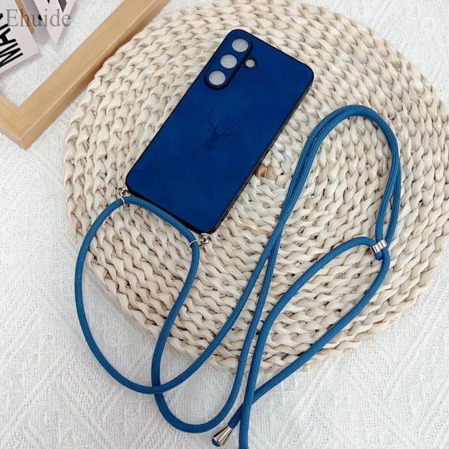 Luxus Crossbody Lanyard Armband Hülle für Samsung Galaxy S25 Ultra S24 FE S23 S22 S21 Plus A56 aus PU Leder und Silikon in Blau Transparent - Bild 1