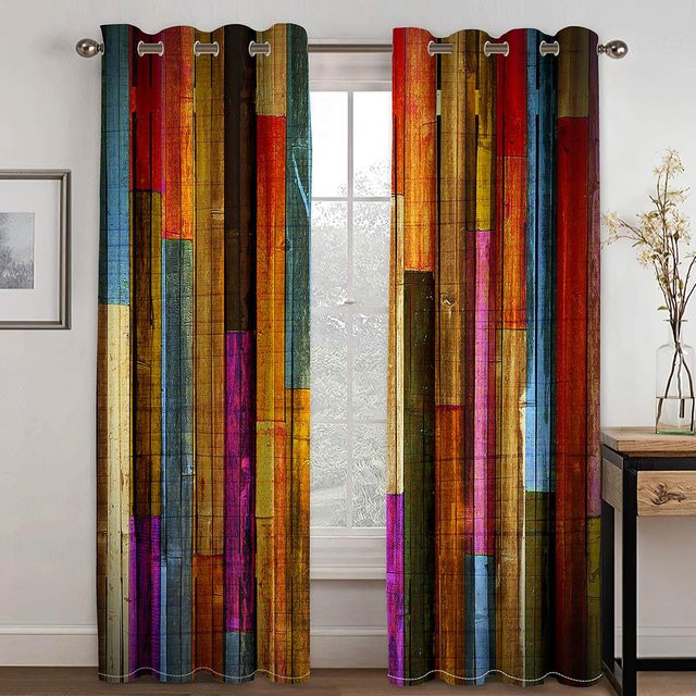 Yiran Furniture Vorhänge mit abstraktem geometrischem Streifenmuster in Schwarz und Rot, 2er-Set, semi-transparent, Breite: 110 cm, Höhe: 214 cm - Bild 1