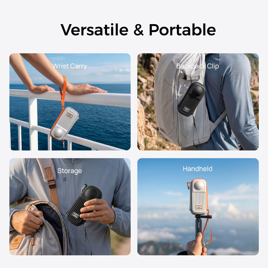 TELESIN Mini-Schutztasche für Insta360 X4 und X5 Kamera-Zubehör, grau, gebürstetes Design mit Schnellverschluss - Bild 4