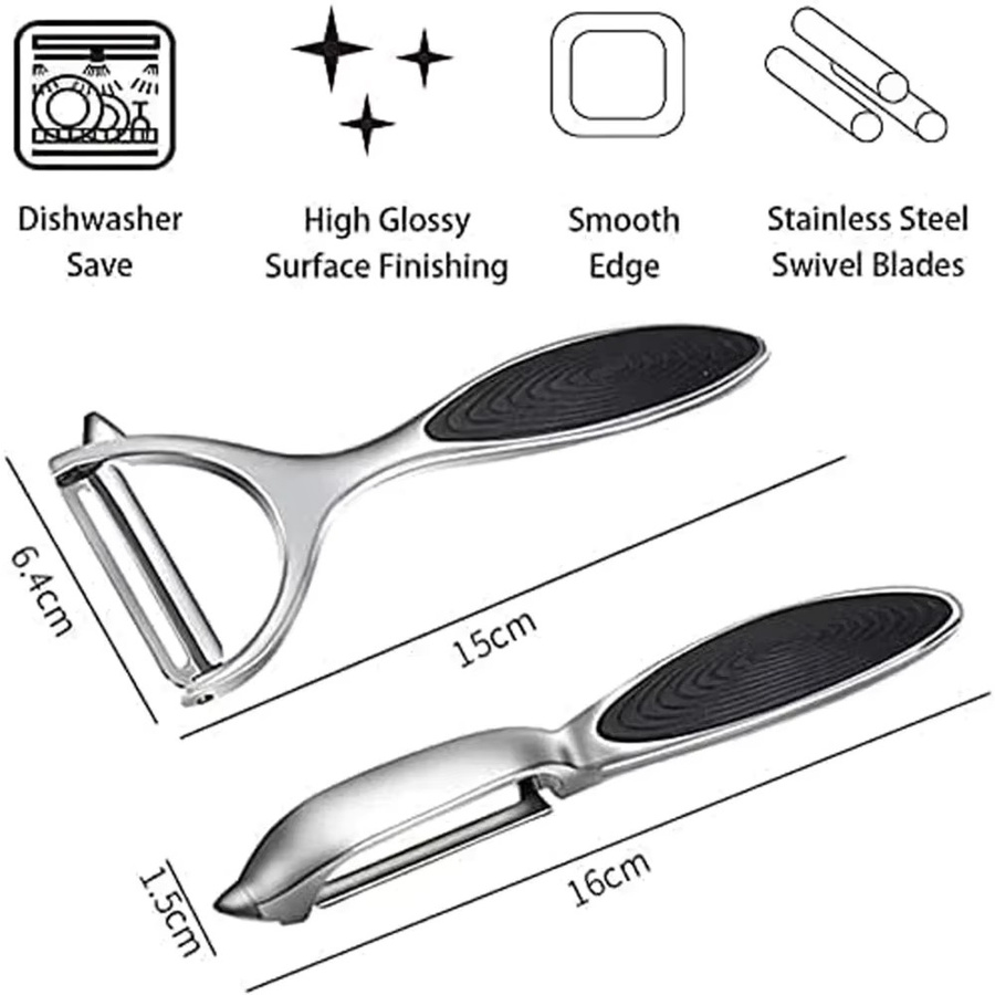 Multifunktionaler 2-in-1 Edelstahl-Schäler und Reibe in Silber für Obst und Gemüse - Bild 3