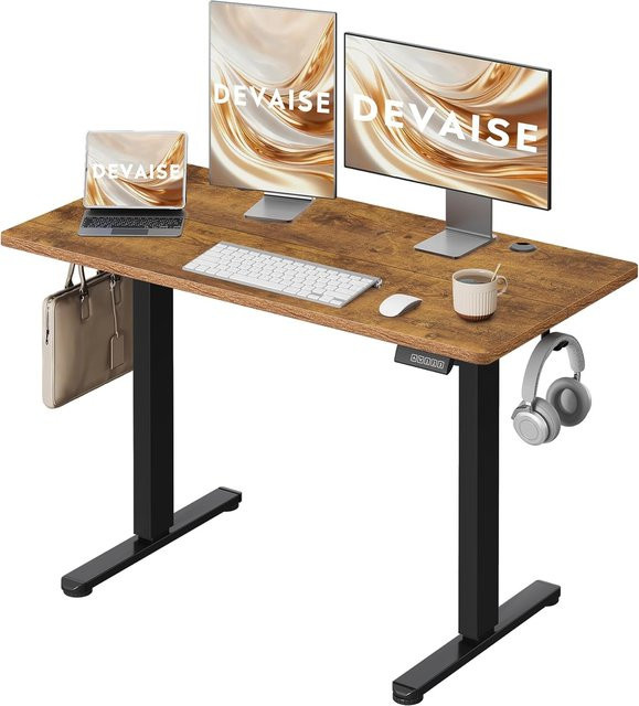 DEVAISE elektrisch höhenverstellbarer Schreibtisch in Braun, ergonomischer Sitz-Steh-Tisch für Home Office und Büro, B/T: 120 x 60 cm - Bild 1