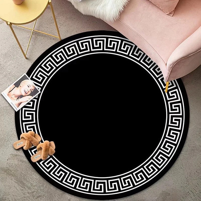 Runder klassischer Wohnzimmerteppich LYAHKAE in Schwarz-Weiß, Durchmesser: 60 cm - Bild 1