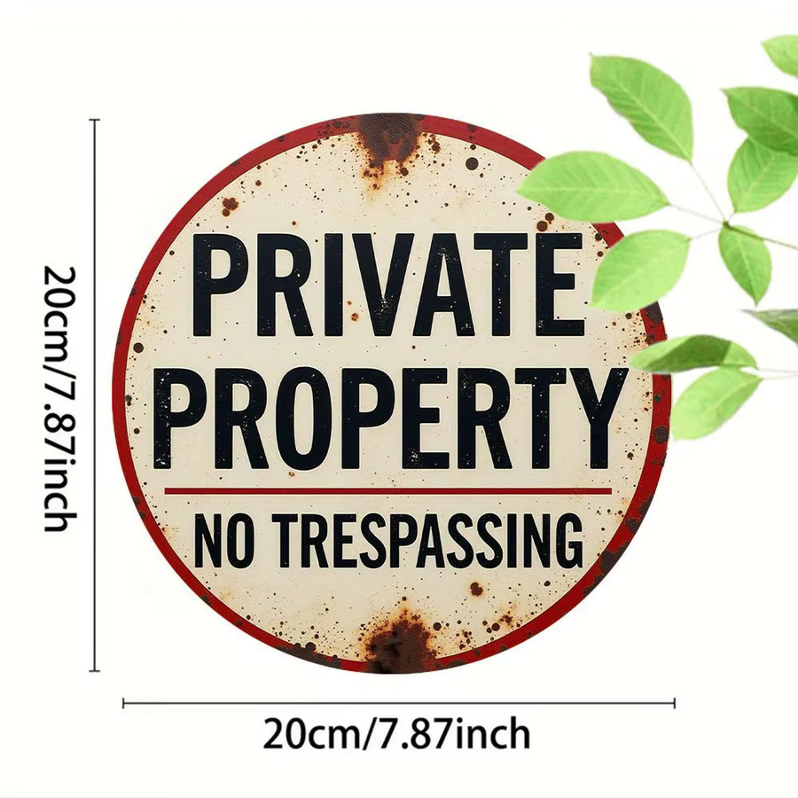 Rundes Vintage-Schild aus Aluminium von Potdemiel Private Property No Trespassing in Weiß, Durchmesser: 20 cm - Bild 2