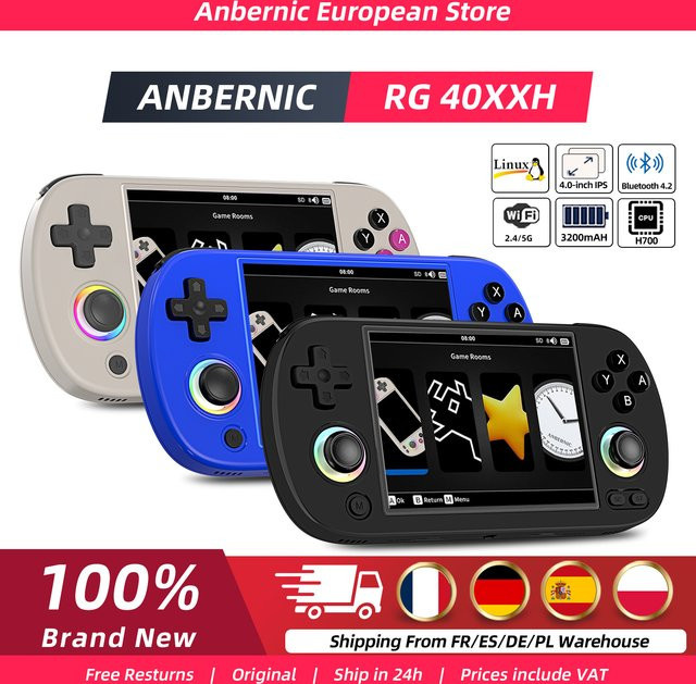 Anbernic RG40XX H Handheld Retro Gaming Konsole mit 4,0 Zoll Display, 64 GB Speicher und über 5000 vorinstallierten Spielen, Linux 64-Bit System, Grau/Mehrfarbig - Bild 1
