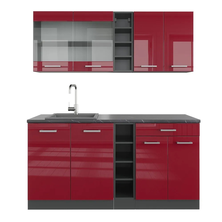Vicco R-Line Single Küchenzeile Einbauküche in Anthrazit und Bordeaux Hochglanz Breite: 160 cm - Bild 2