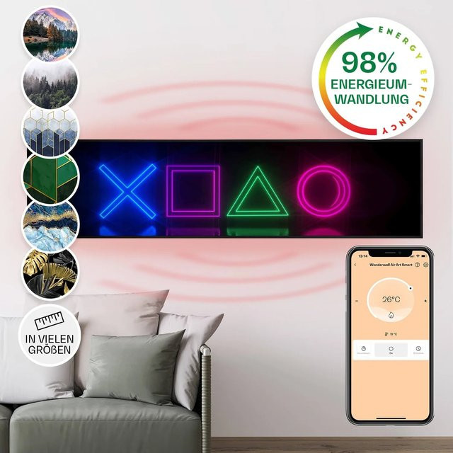Klarstein Wonderwall Air Art Smart Infrarotheizung mit App-Steuerung und Motiv in Schwarz und Multicolour, B/H: 120 x 30 cm, 350 W - Bild 1