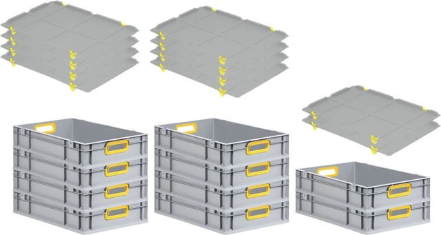 PROREGAL Spar Set 10x Eurobox Nextgen Color mit Auflagedeckel und Schiebeschnappverschlüssen, Gelb, H x B x T: 12 x 40 x 60 cm - Bild 1