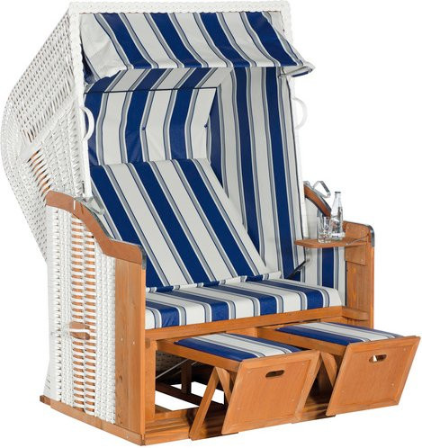 SUNNY SMART Strandkorb Halblieger in Weiß mit Polyrattan und Sonnenverdeck, B/T/H: 125 x 90 x 160 cm - Bild 1