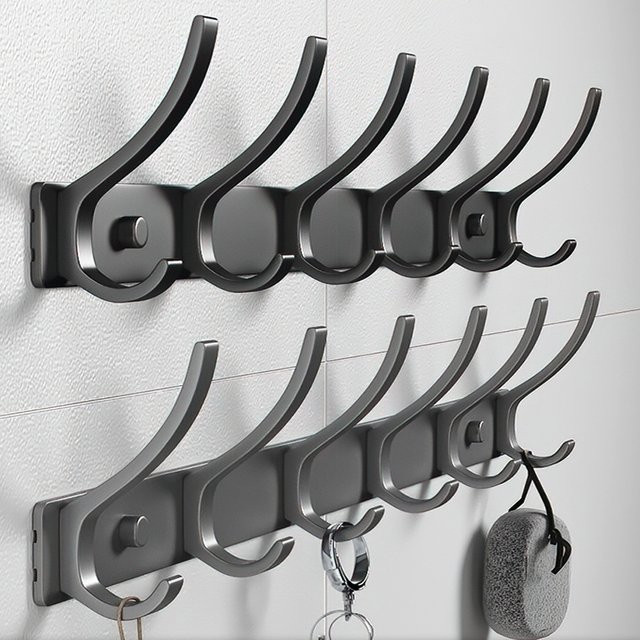 YUNJIEYA Kleiderhaken aus Aluminium in Grau, selbstklebende Wandhaken ohne Bohren für Badezimmer und Schlafzimmer - Bild 1