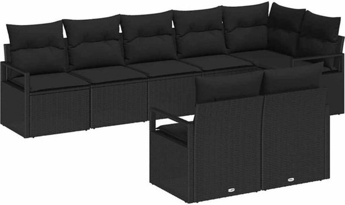vidaXL Loungemöbel Sofa Set aus Polyrattan mit 8-teiligem Zubehör und Speicherfunktion in Schwarz - Bild 1