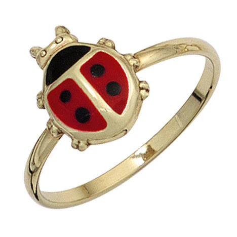 Colkid Kinder Ring Marienkäfer, 333 Gelbgold, rot schwarz, Ringgröße 48 - Bild 1