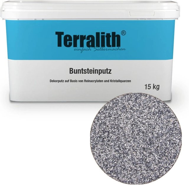 Terralith Buntsteinputz Mosaikputz in Grau Schwarz mit 1 mm Körnung, 14 kg - Bild 1