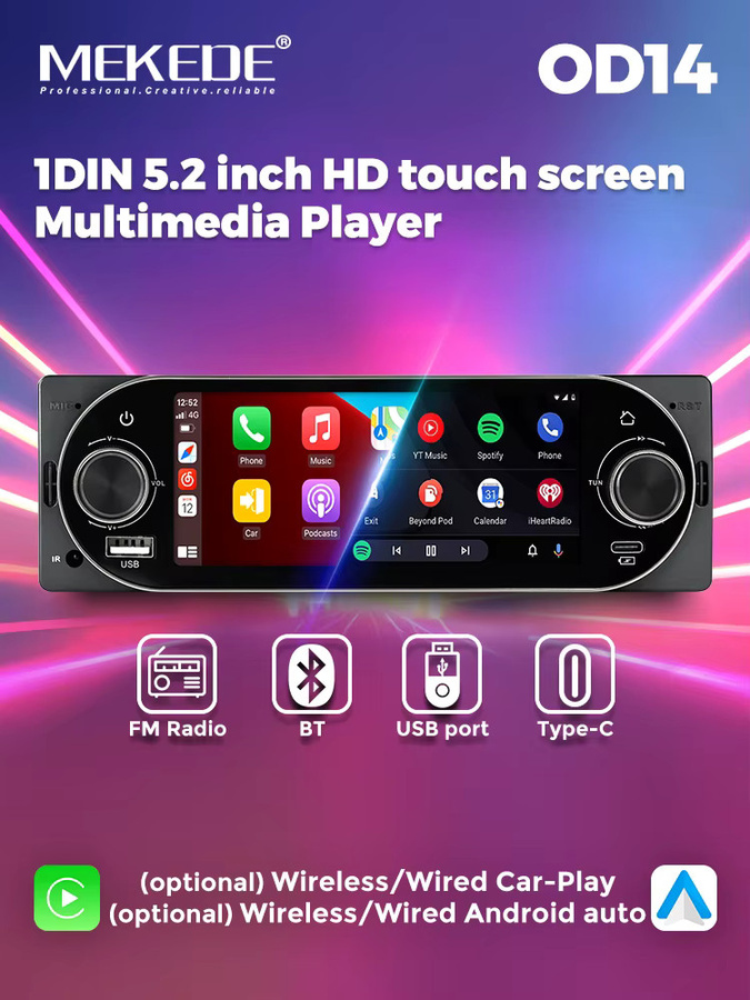 MEKEDE 5,2 Zoll HD Auto Radio mit Android Auto und CarPlay, MP5 Player mit Bluetooth, USB und FM, Schwarz - Bild 5