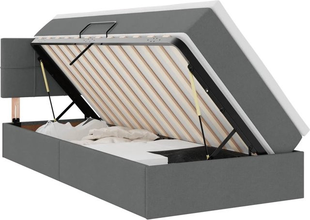 vidaXL Bett mit Stauraum und LED-Beleuchtung in Dunkelgrau, B/T/H: 90 x 190 x 88 cm - Bild 1