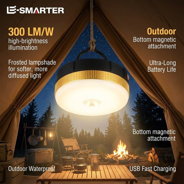 ESMARTER LED Campinglampe wiederaufladbar mit Magnetfunktion und wasserdichtem Design in Schwarz und Weiß - Bild 1
