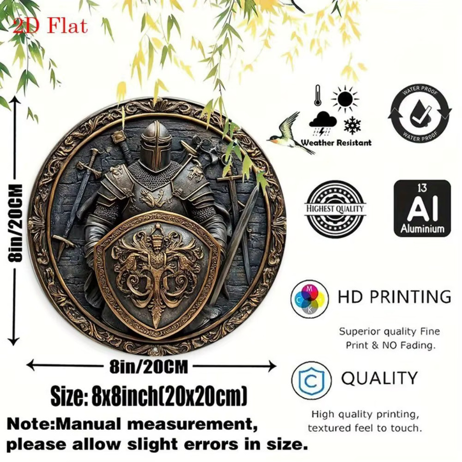 CIFBUY Wandkunst Mittelalterlicher Ritterschild und Schwert aus Aluminium im Vintage-Design, Breite: 20,3 cm, Höhe: 20,3 cm, Tiefe: 2,0 cm - Bild 2