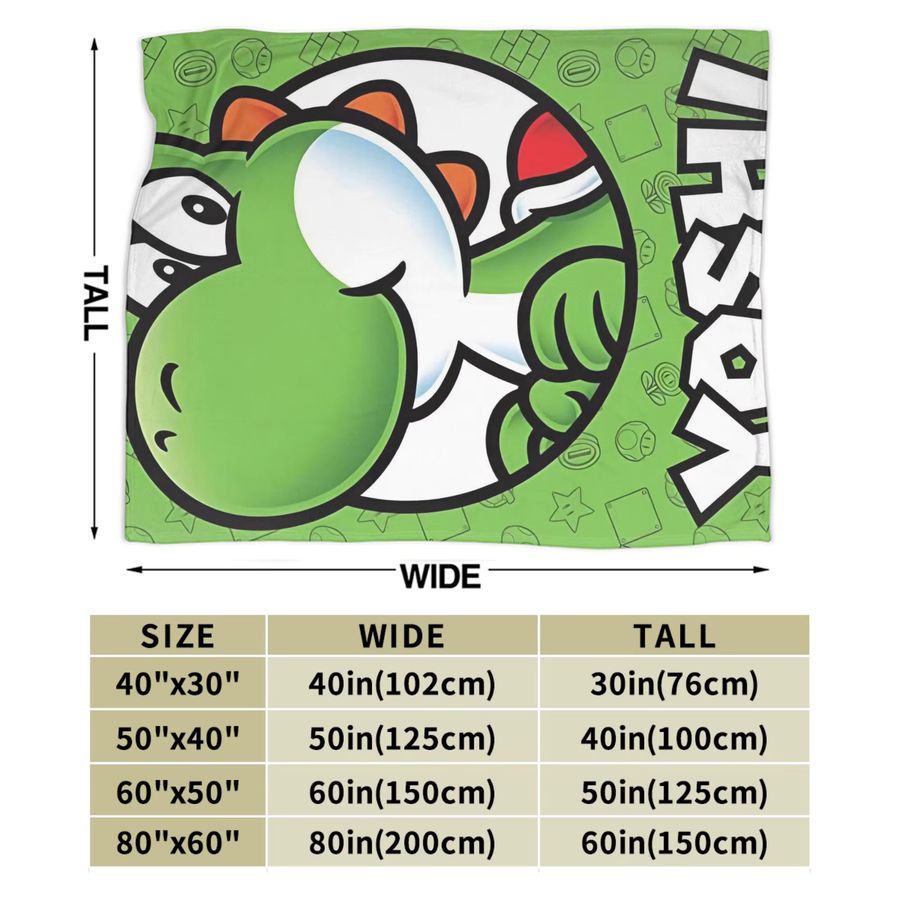 Super Mario Yoshi Flanell-Plüschdecke in Grün für Kinder und Erwachsene - Bild 3